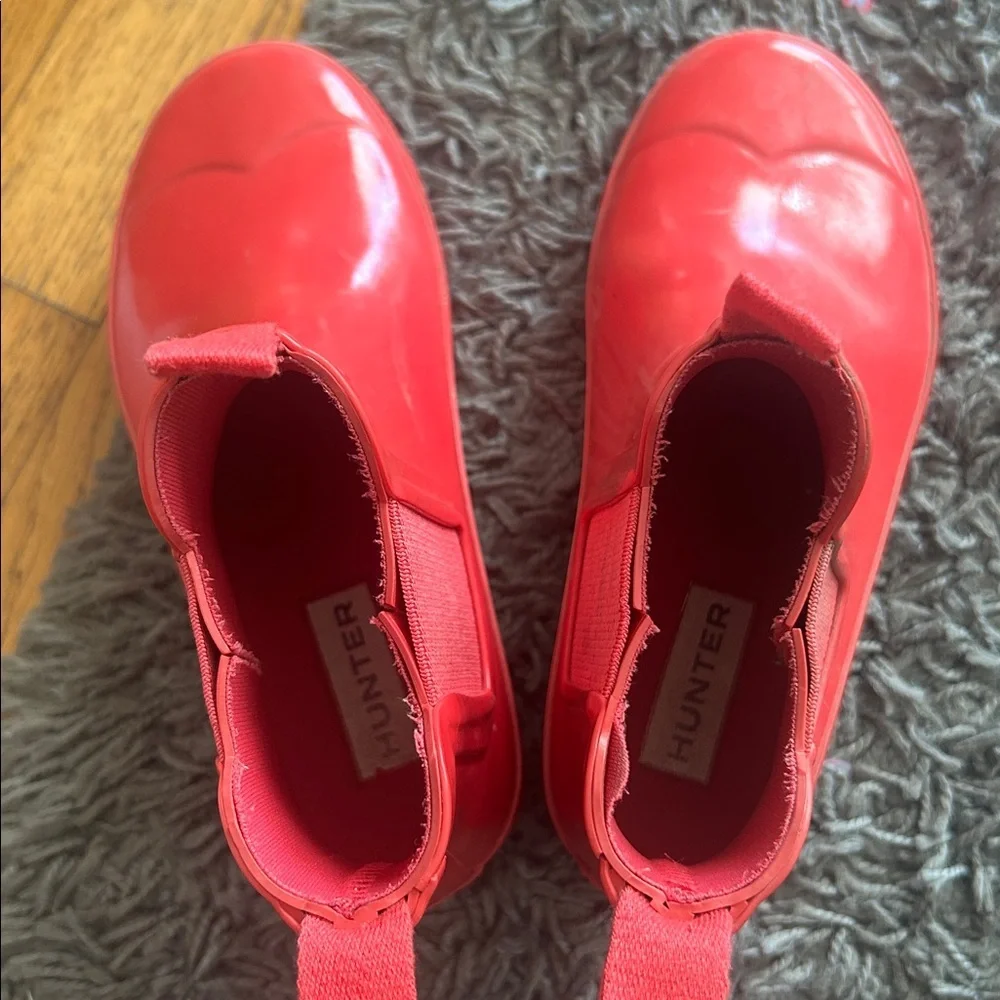 HUNTER Kids Chelsea Pink Red Rain Boots